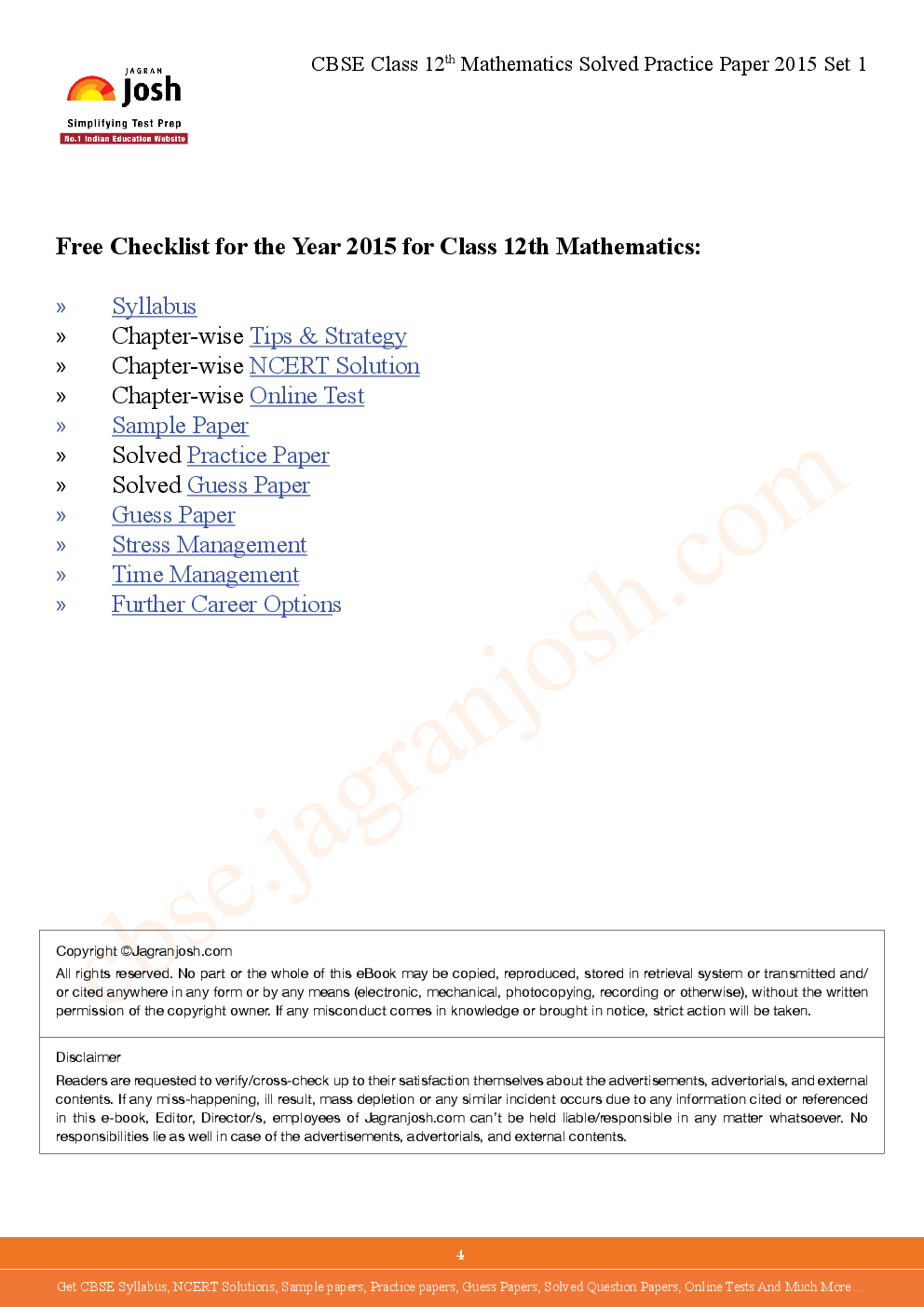 CBSE Class 12th Solved Mathematics Practice Paper 2015 (Set-I) - Page 4