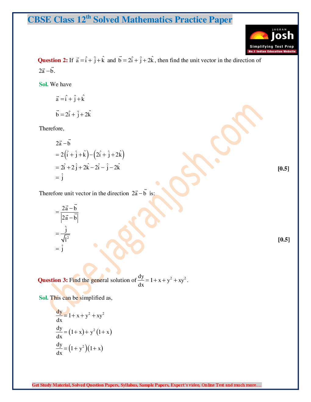 CBSE Class 12th Solved Mathematics Practice Paper (Set- V) - Page 3