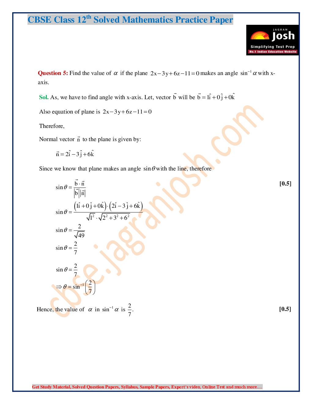 CBSE Class 12th Solved Mathematics Practice Paper (Set- V) - Page 5