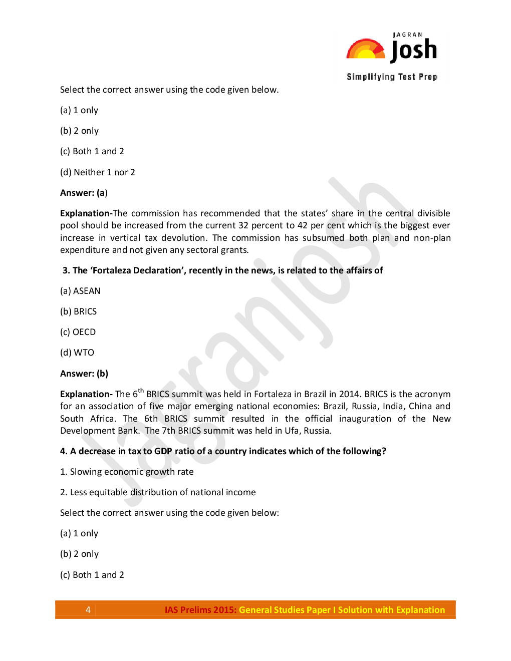 IAS Prelims 2015 General Studies Paper I Solution with Explanation - Page 4