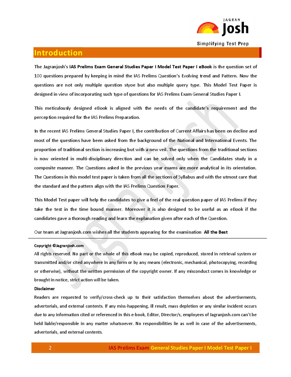 IAS Prelims Exam 2015 General Studies Paper I Model Test Paper I Online Test - Page 2