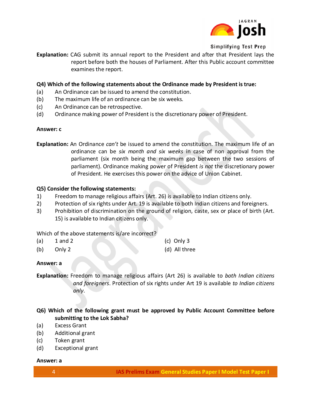 IAS Prelims Exam 2015 General Studies Paper I Model Test Paper I Online Test - Page 4