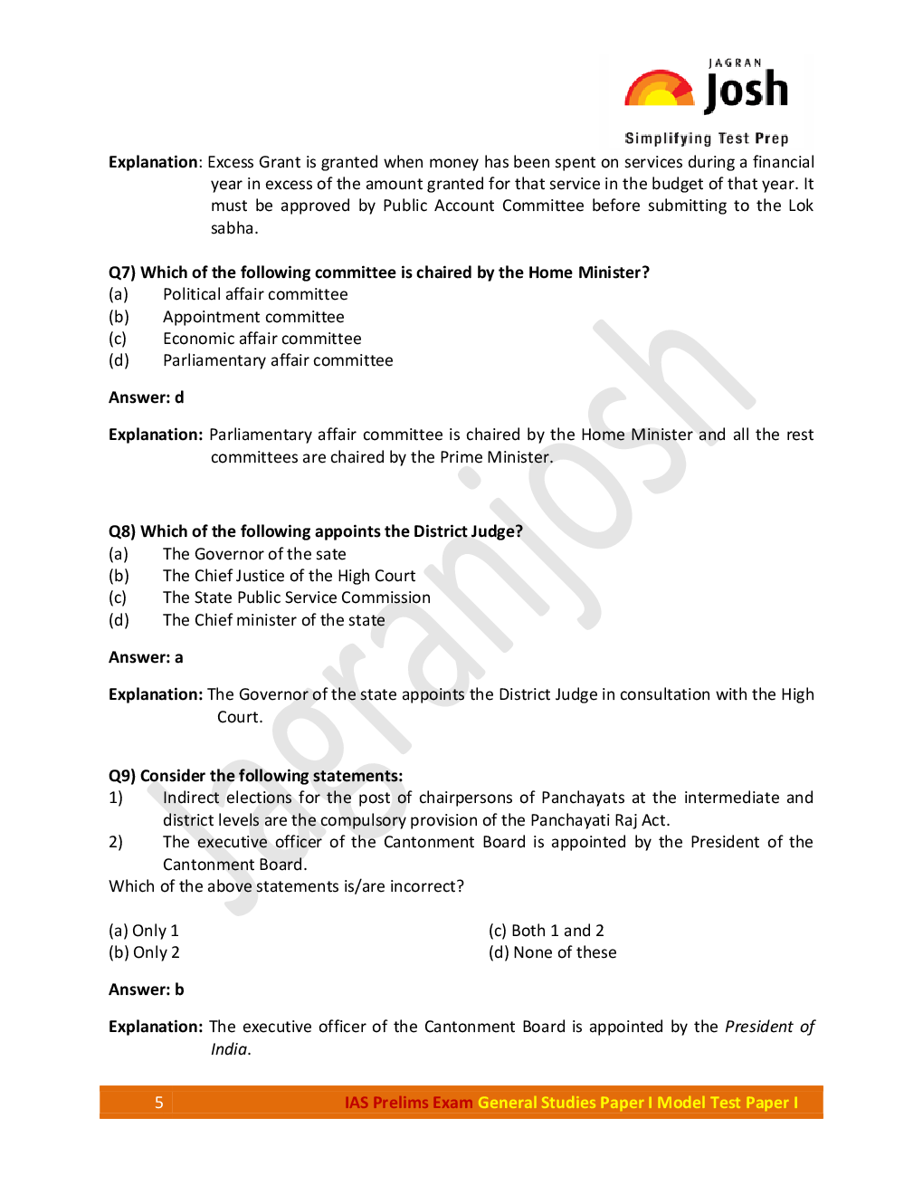 IAS Prelims Exam 2015 General Studies Paper I Model Test Paper I Online Test - Page 5