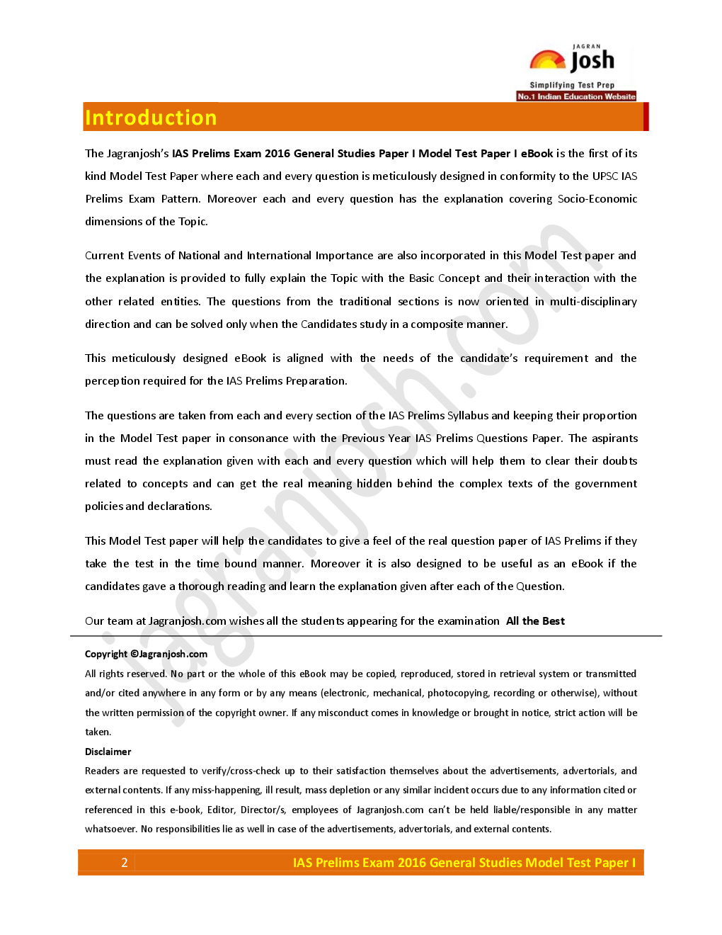 IAS Prelims Exam 2016 General Studies Model Test Paper - Page 2