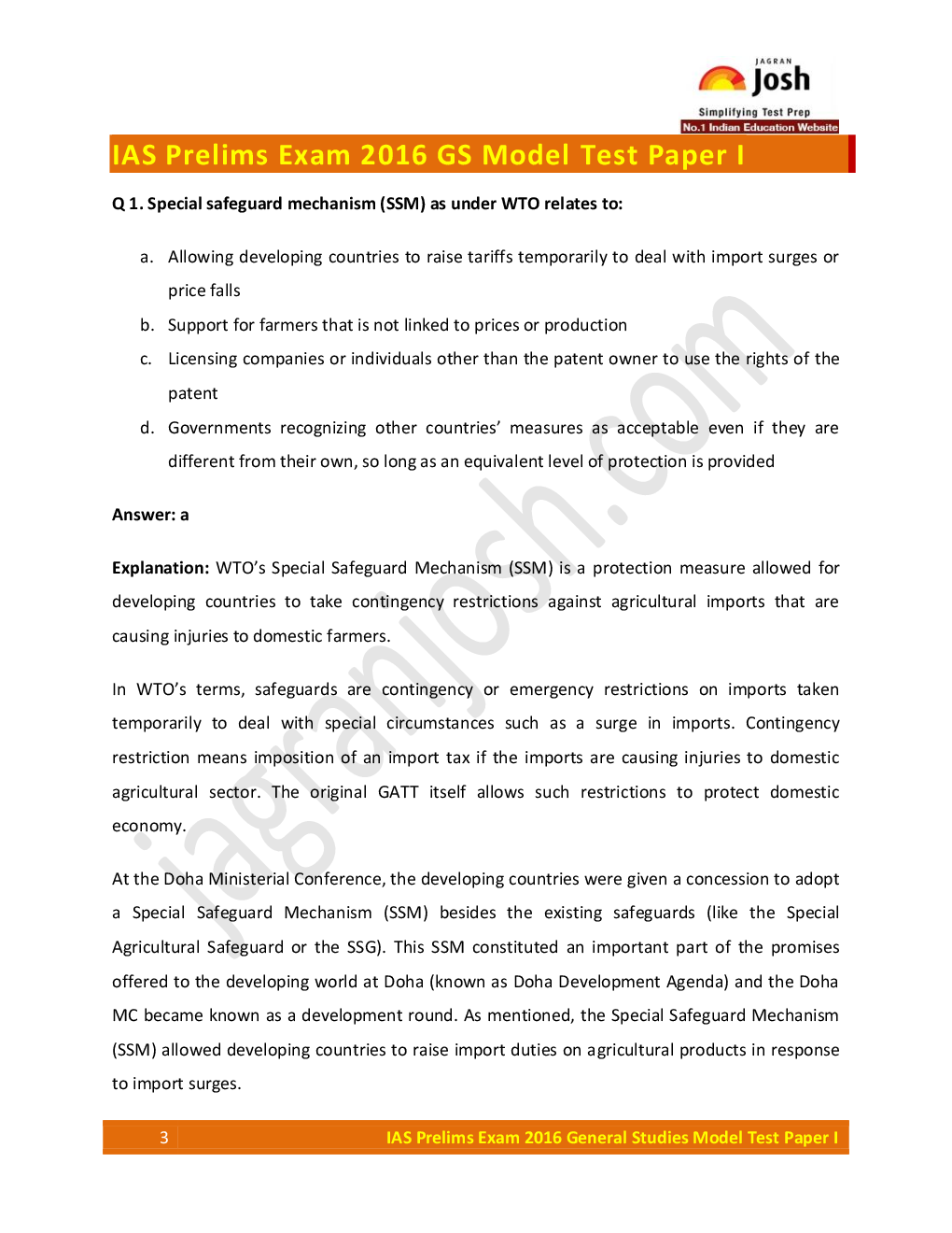 IAS Prelims Exam 2016 General Studies Model Test Paper - Page 3