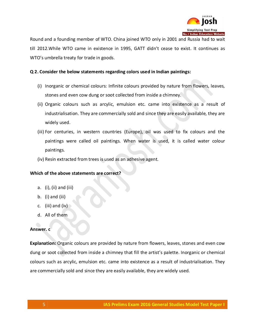 IAS Prelims Exam 2016 General Studies Model Test Paper - Page 5