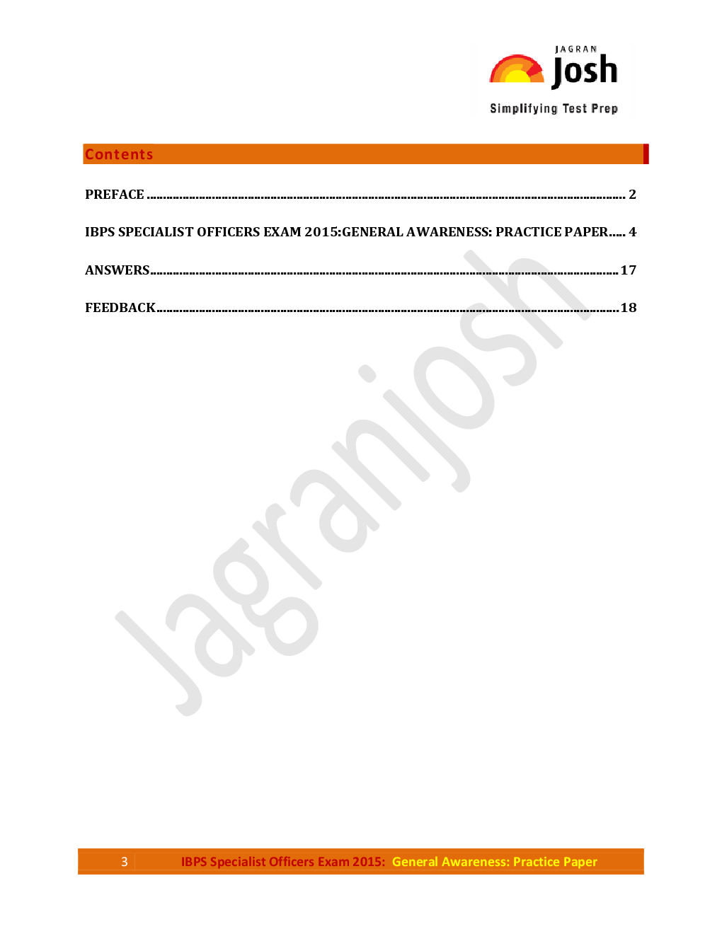 IBPS Specialist Officers Exam 2015 General Awareness Practice Paper - Page 3