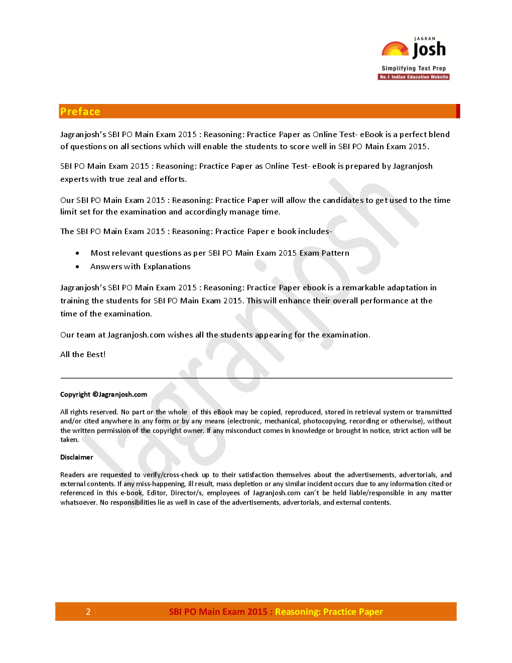 SBI PO Main Exam 2015 Reasoning: Practice Paper - Page 2