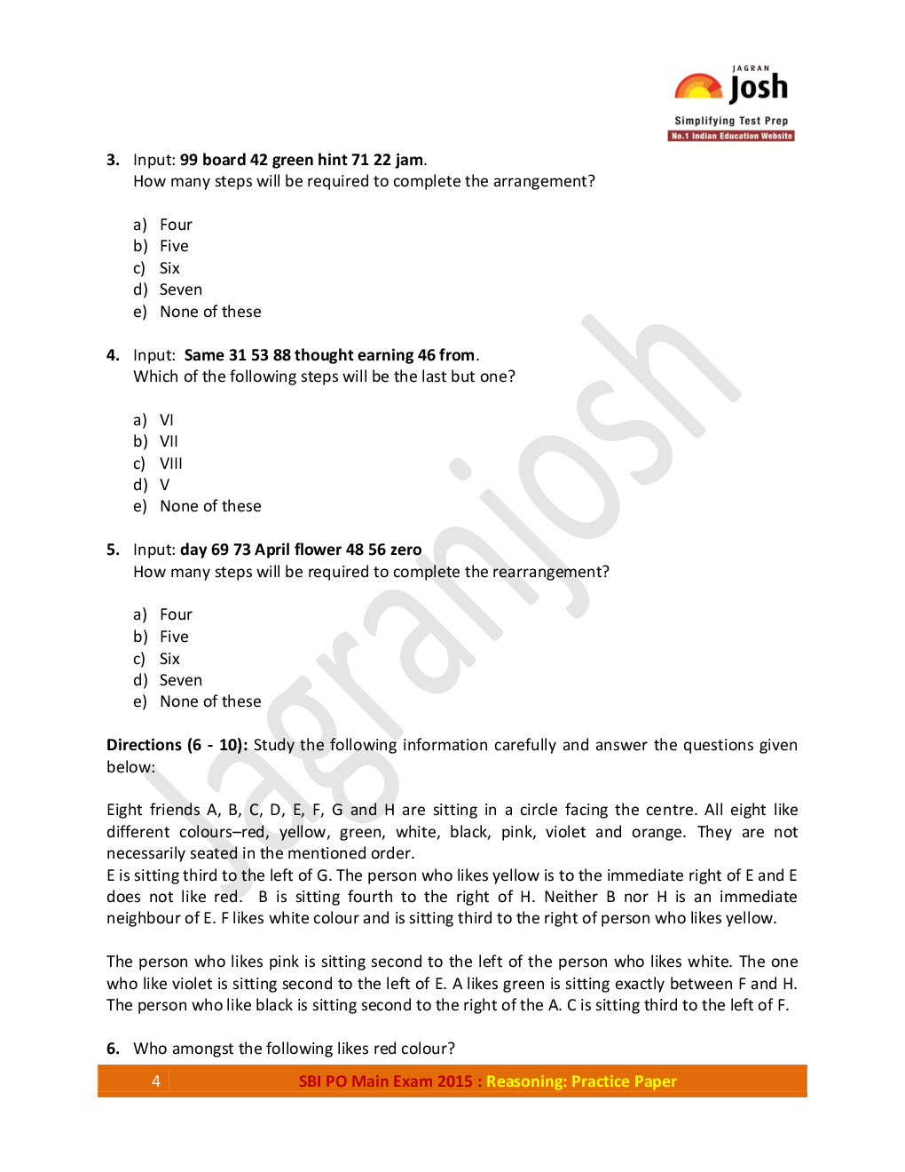 SBI PO Main Exam 2015 Reasoning: Practice Paper - Page 4