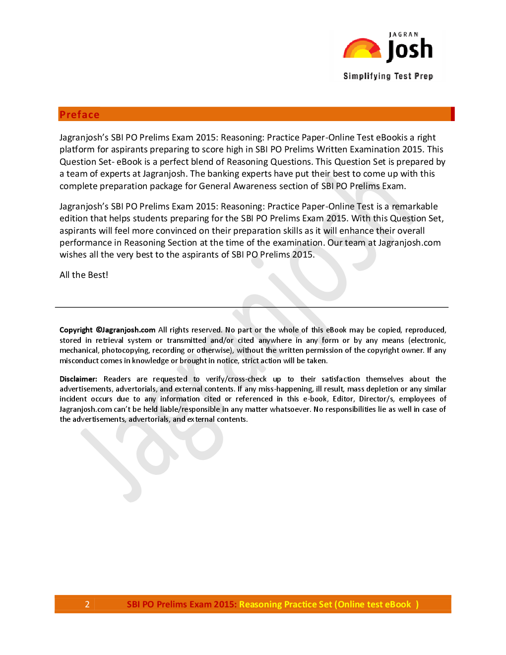 SBI PO Prelims Exam 2015 Reasoning Practice Paper (Set-1) - Page 2