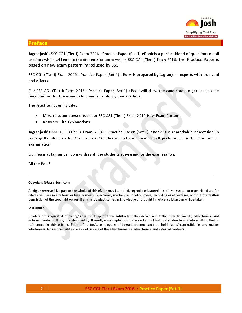 SSC CGL Tier-I Exam 2016 Practice Paper (Set-1) - Page 2