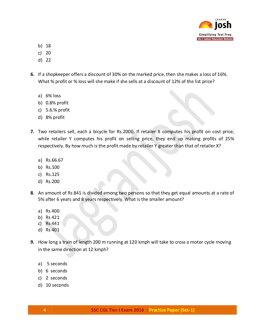 SSC CGL Tier-I Exam 2016 Practice Paper (Set-1) - Page 4