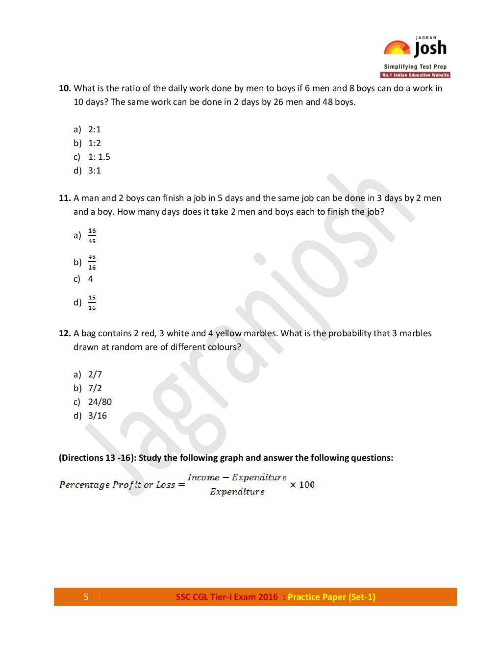 SSC CGL Tier-I Exam 2016 Practice Paper (Set-1) - Page 5