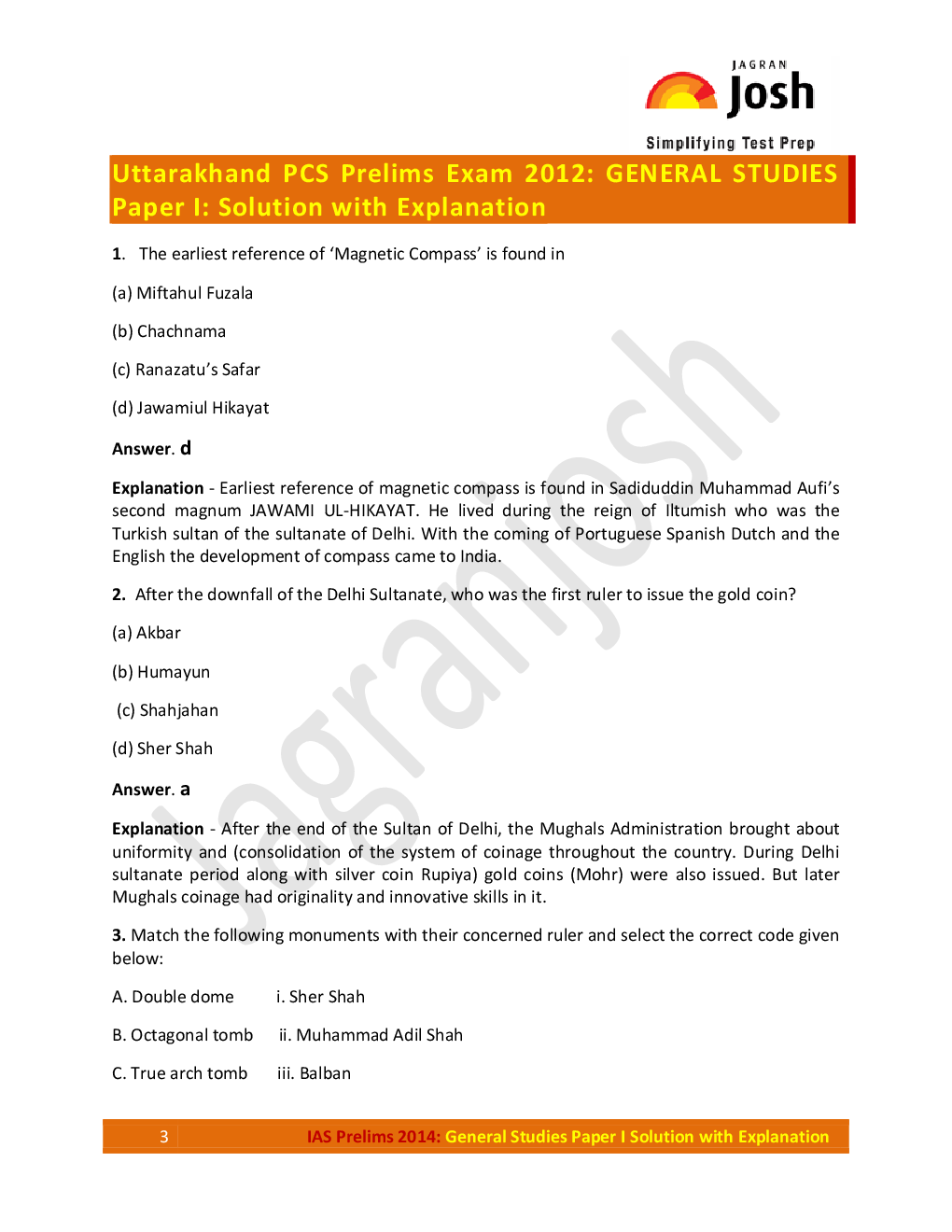 Uttarakhand PCS Prelims Exam 2012 General Studies Paper-I Solution with Explanation - Page 3