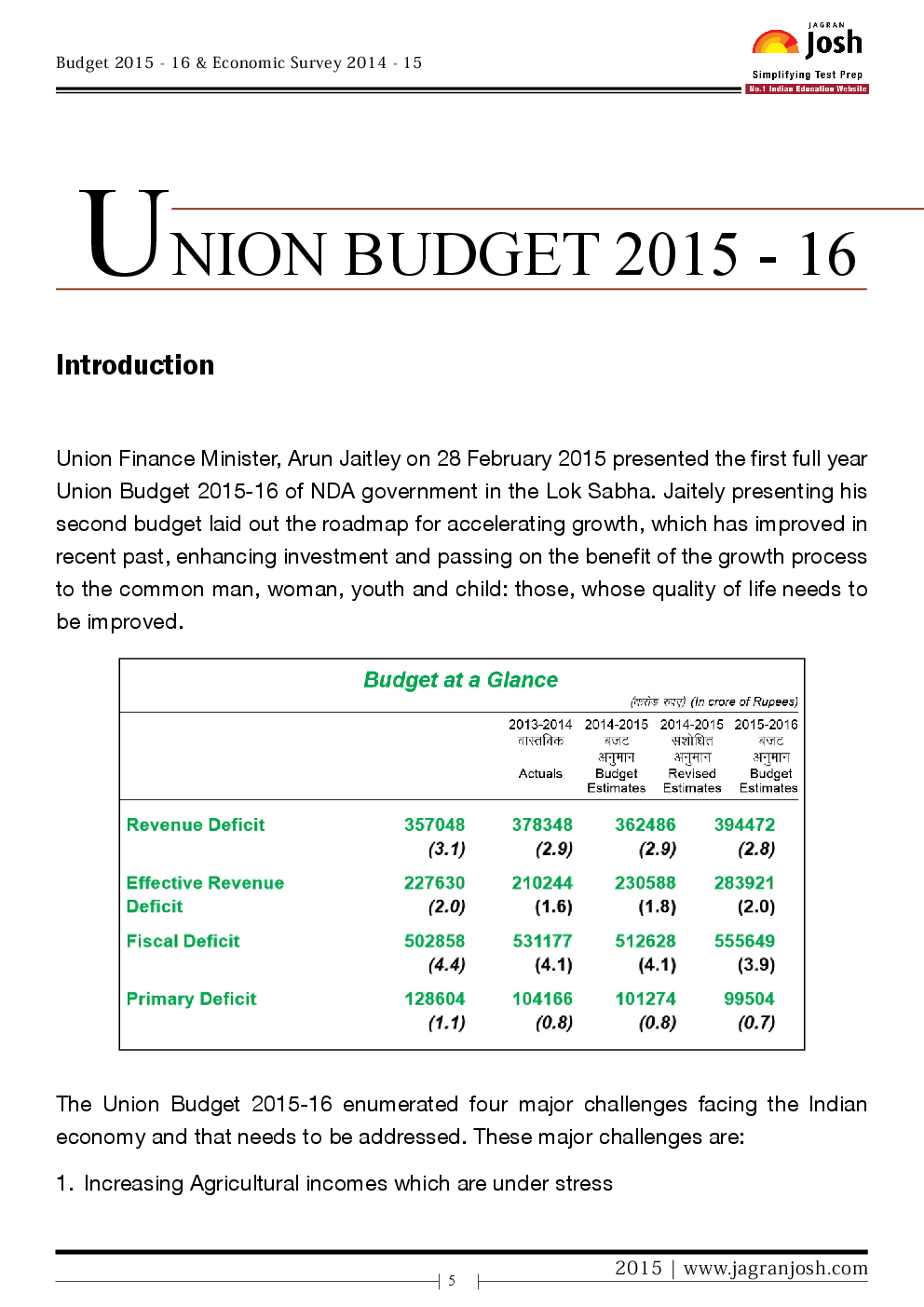 Budget 2015-16 & Economy survey 2014-15 - Page 5