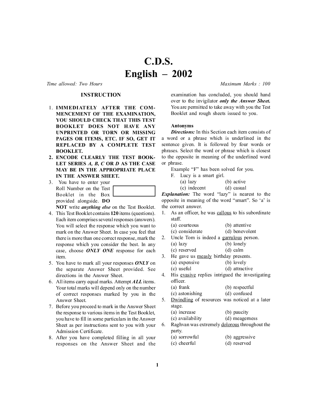 CDS Exam Model Papers With Detailed Solution - Page 2