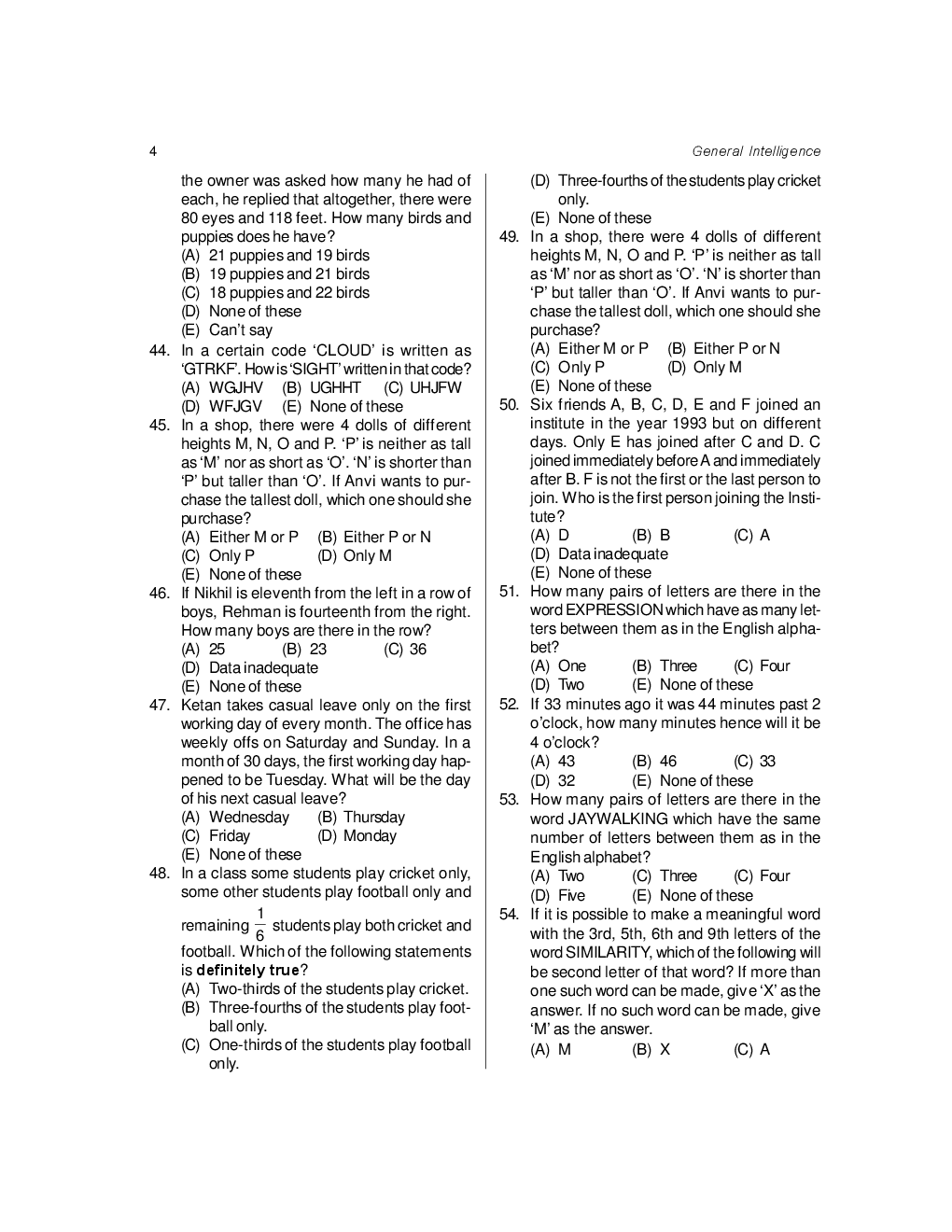 General Intelligence For SSC, Railway And Other Clerical Level Entrance Exam (Question Bank with Detailed Solutions) - Page 5