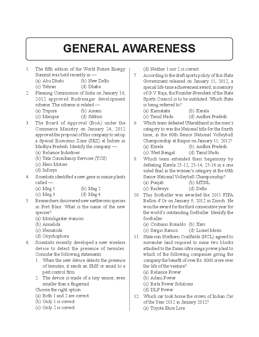 General Awareness For Banking And Insurance Exams - Page 2