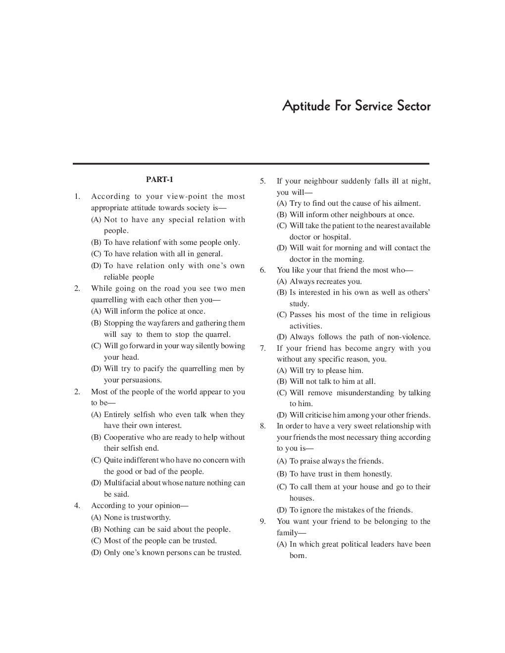 Service Sector Aptitude For Hotel Management Entrance Exam - Page 4