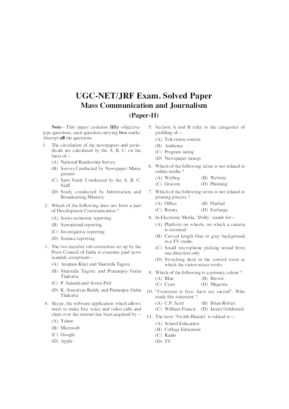 UGC NET/JRF Exam Solved Papers Mass Communication And Journalism - Page 4
