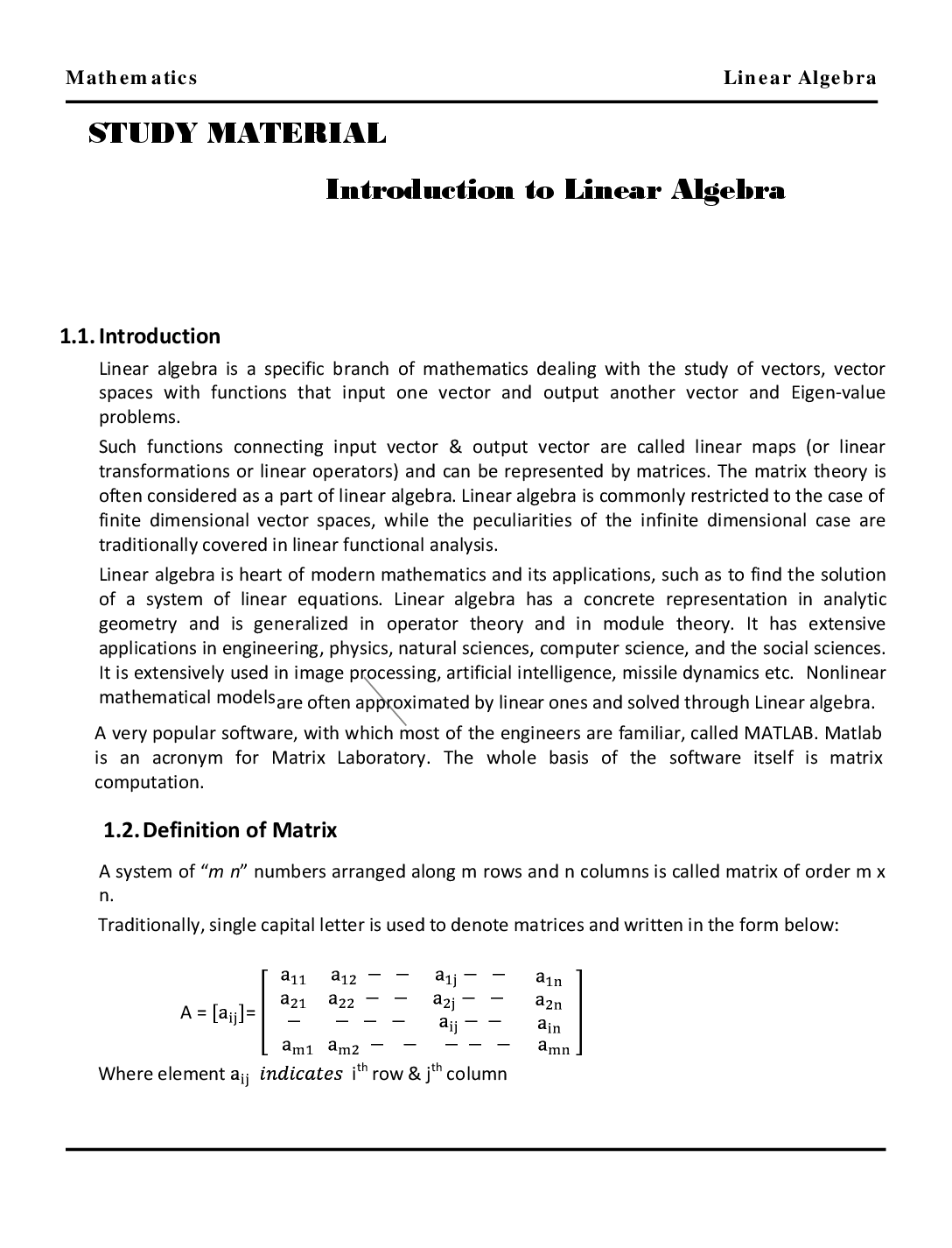 GATE Study Material Linear Algebra (Mathematics) - Page 2
