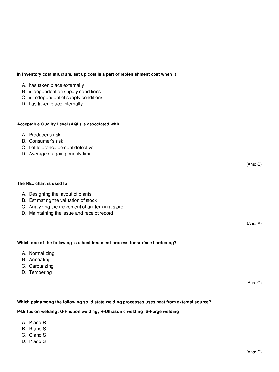 GATE Production and Industrial Engineering Multiple Choice Questions With Answers - Page 4