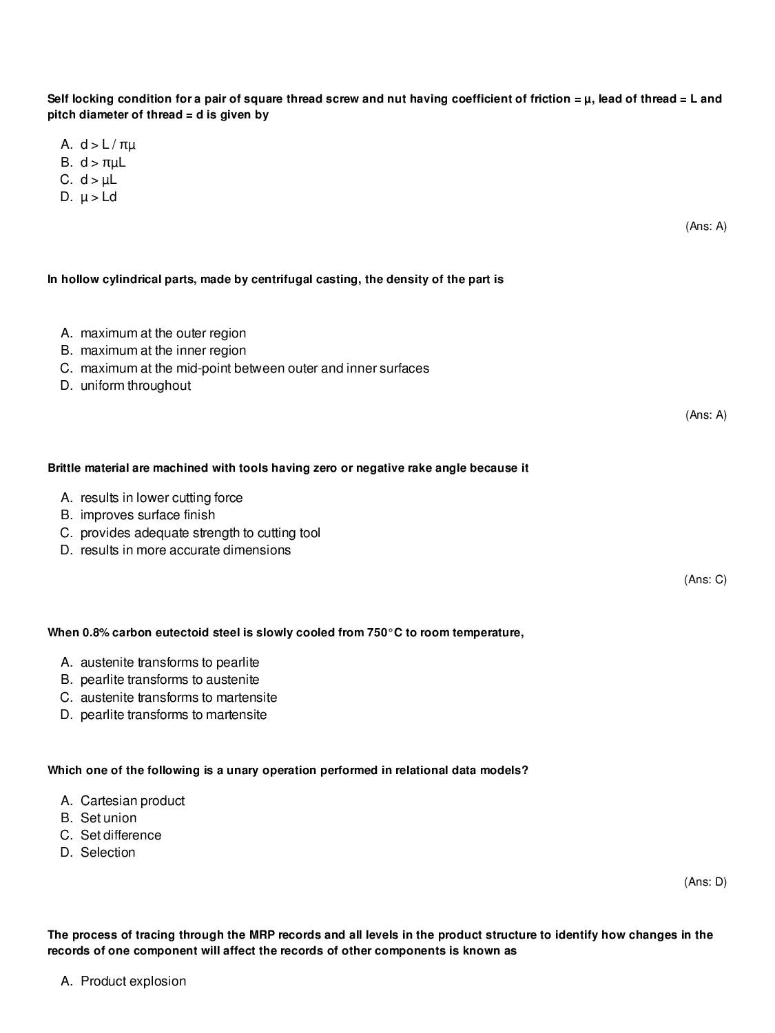 GATE Production and Industrial Engineering Multiple Choice Questions With Answers - Page 5