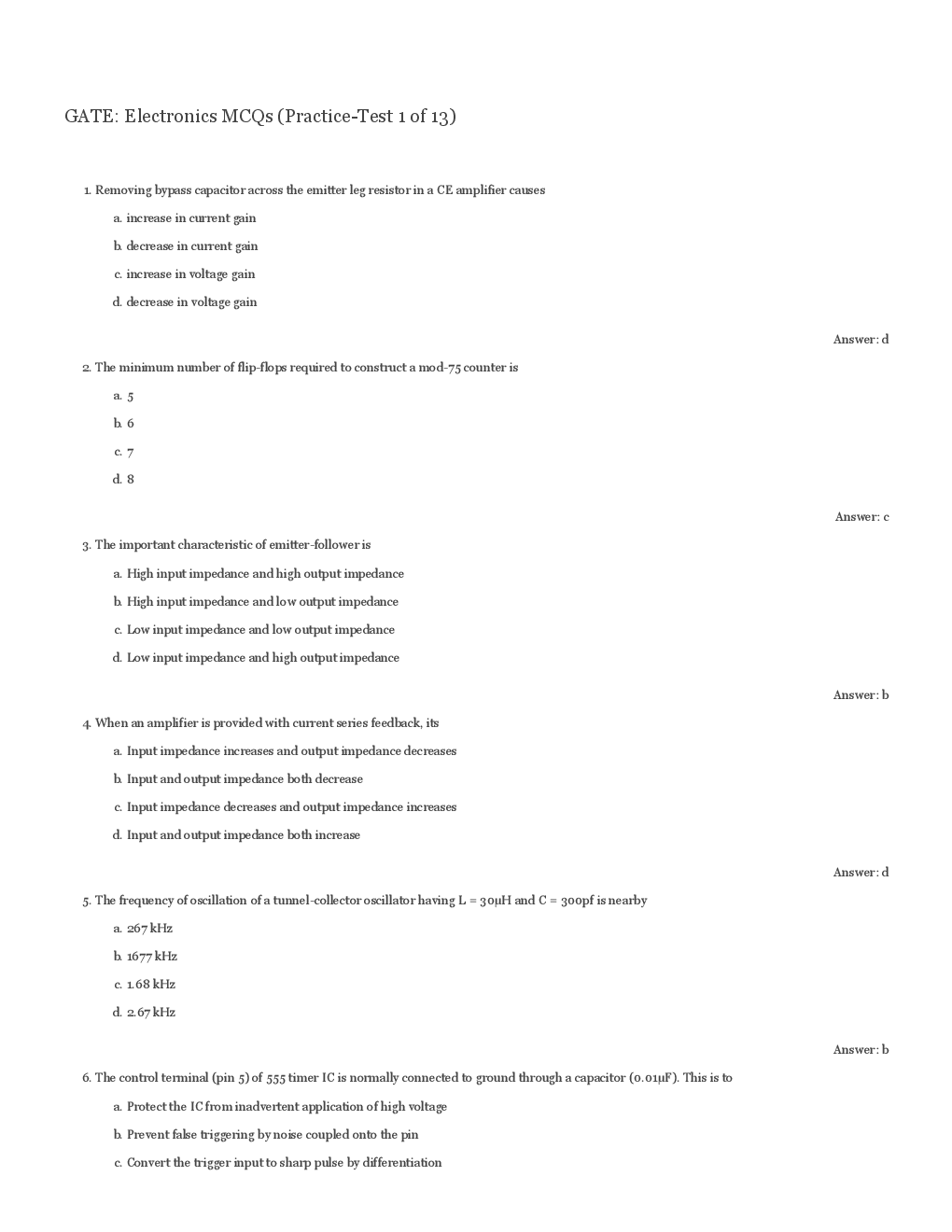 GATE Electronics Engineering Objective Type Questions With Answers - Page 2