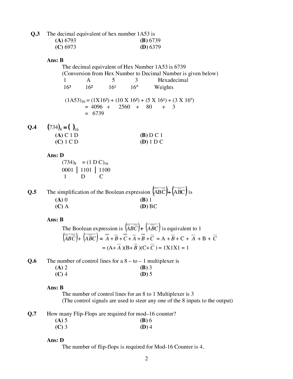GATE Digitals Electronics Objective Type Questions With Answers (Computer Science) - Page 3