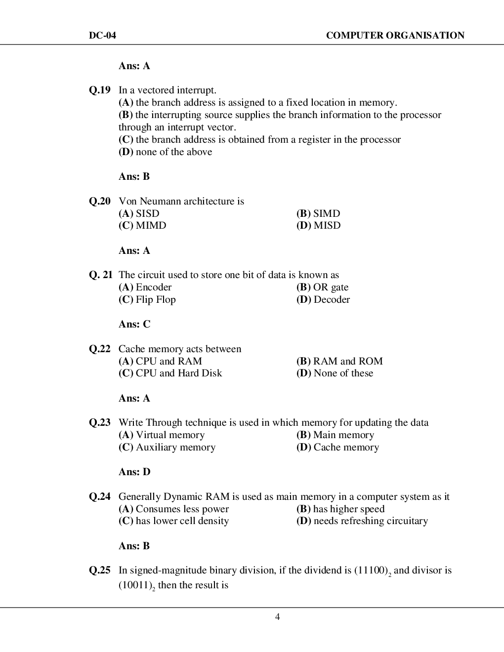 GATE Computer Organisation Objective Type Questions With Answers (Computer Science) - Page 5