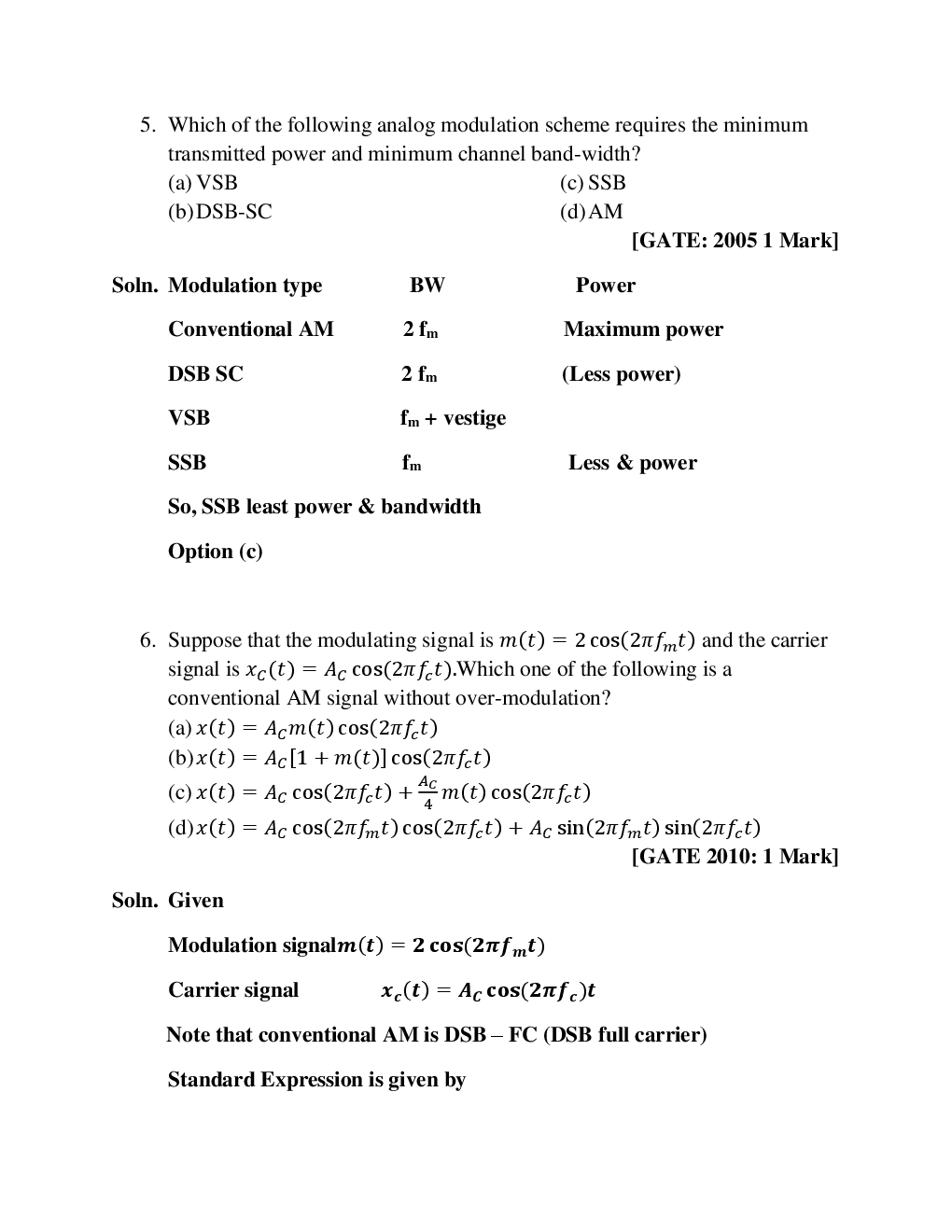 GATE Communication Systems Objective Type Questions With Answers (Electronics Engineering) - Page 5