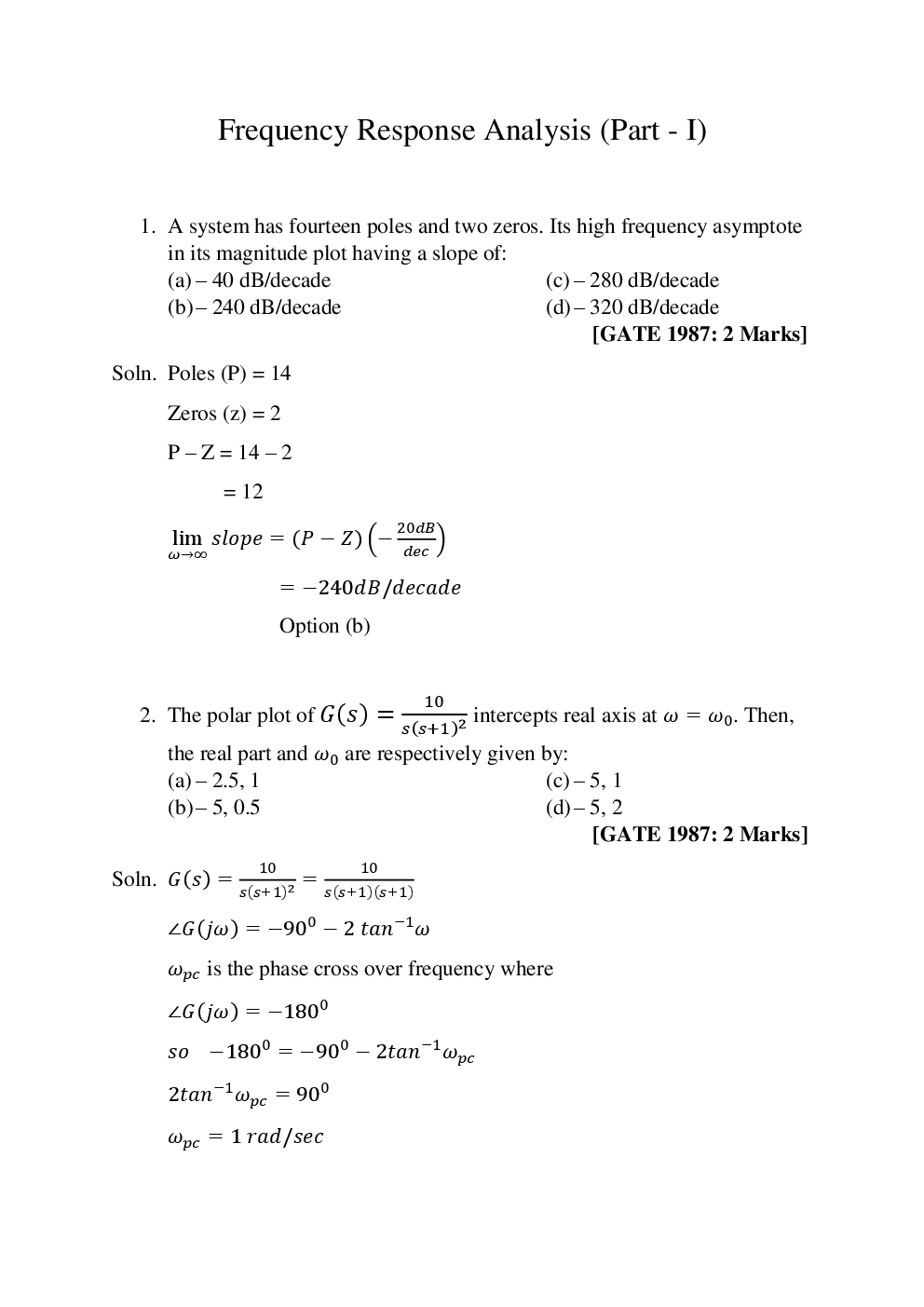 GATE Control Systems Objective Type Questions With Answers (Electronics Engineering) - Page 2