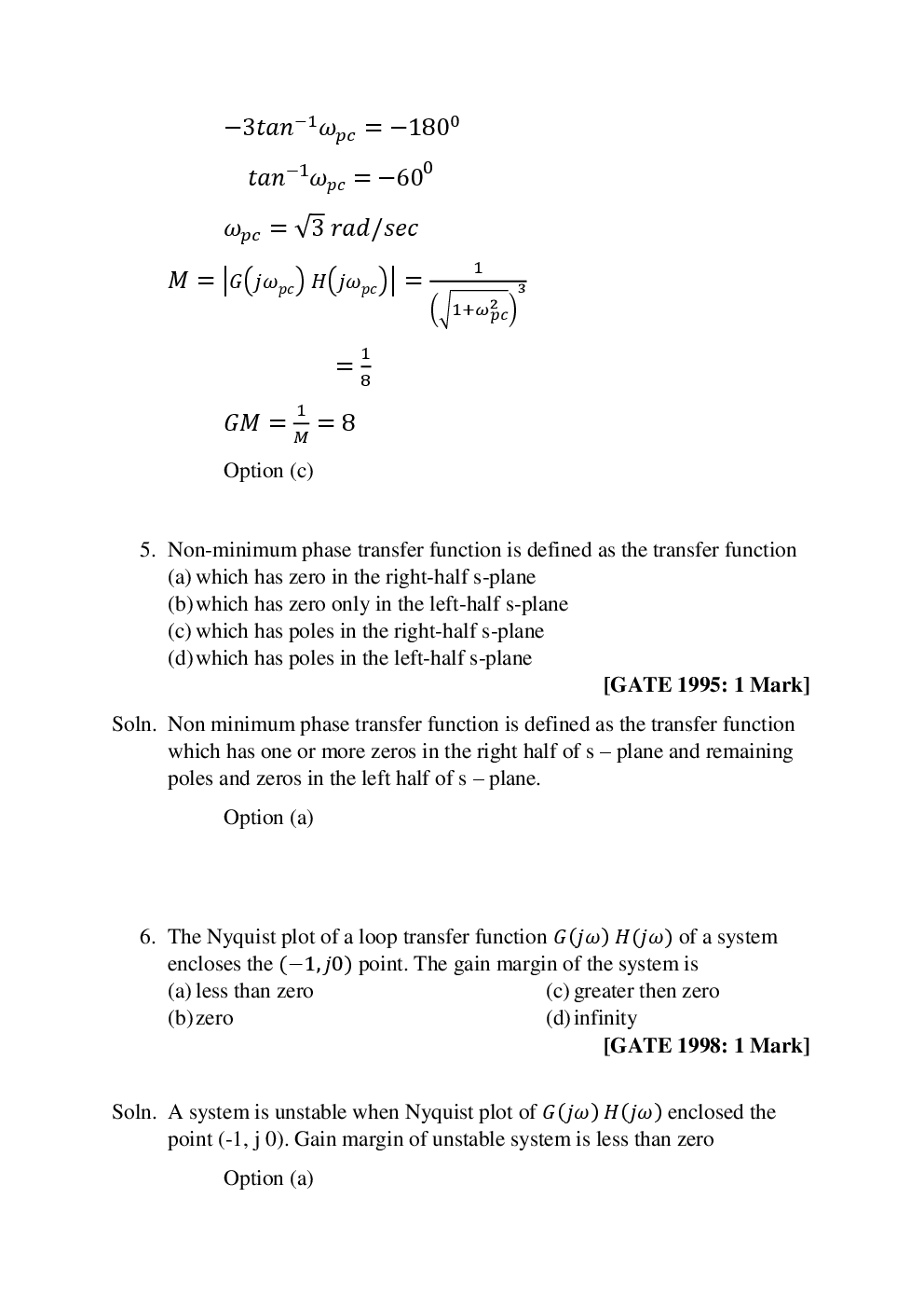 GATE Control Systems Objective Type Questions With Answers (Electronics Engineering) - Page 4