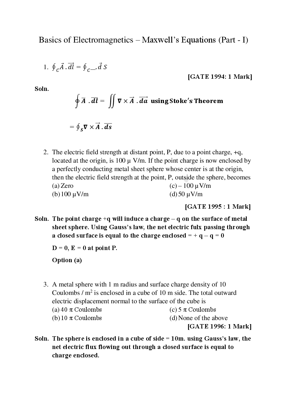 GATE Electromagnetics Objective Type Questions With Answers (Electronics Engineering) - Page 2