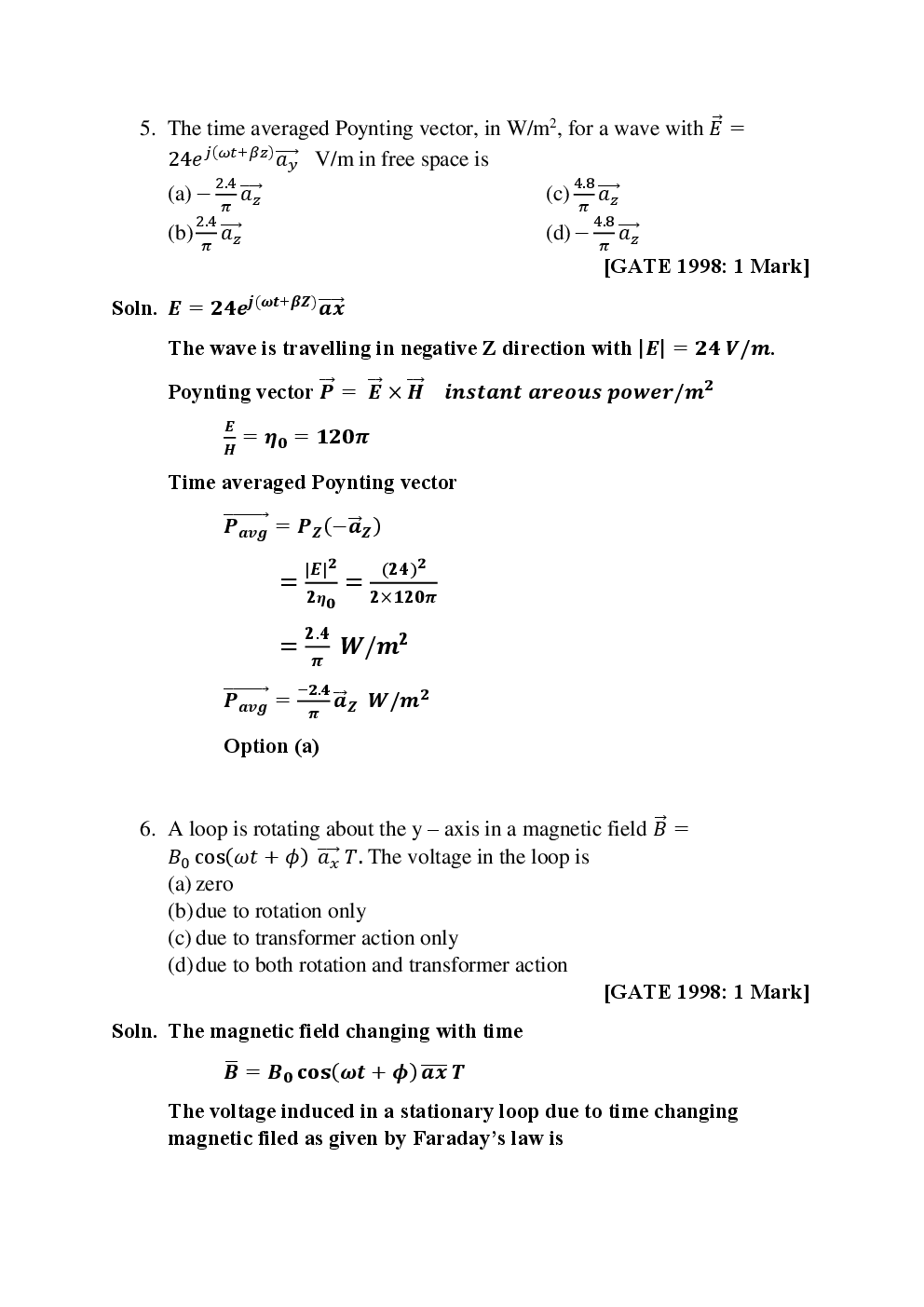 GATE Electromagnetics Objective Type Questions With Answers (Electronics Engineering) - Page 4