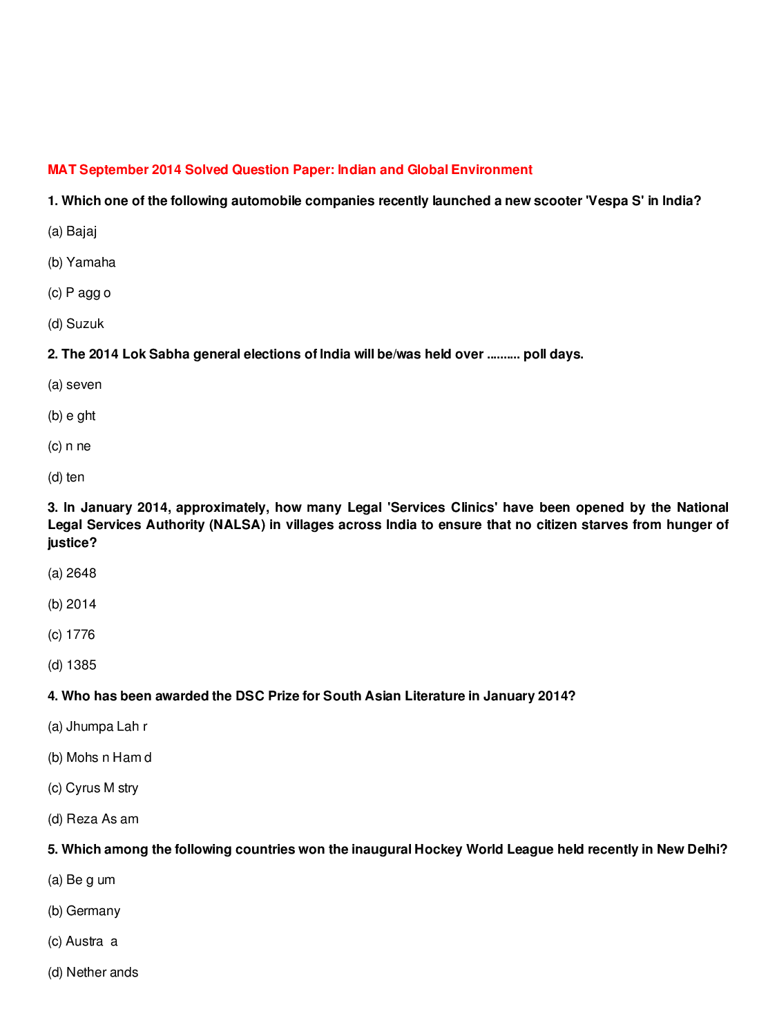 MAT Previous Year Question Paper With Solution 2014 - Page 2