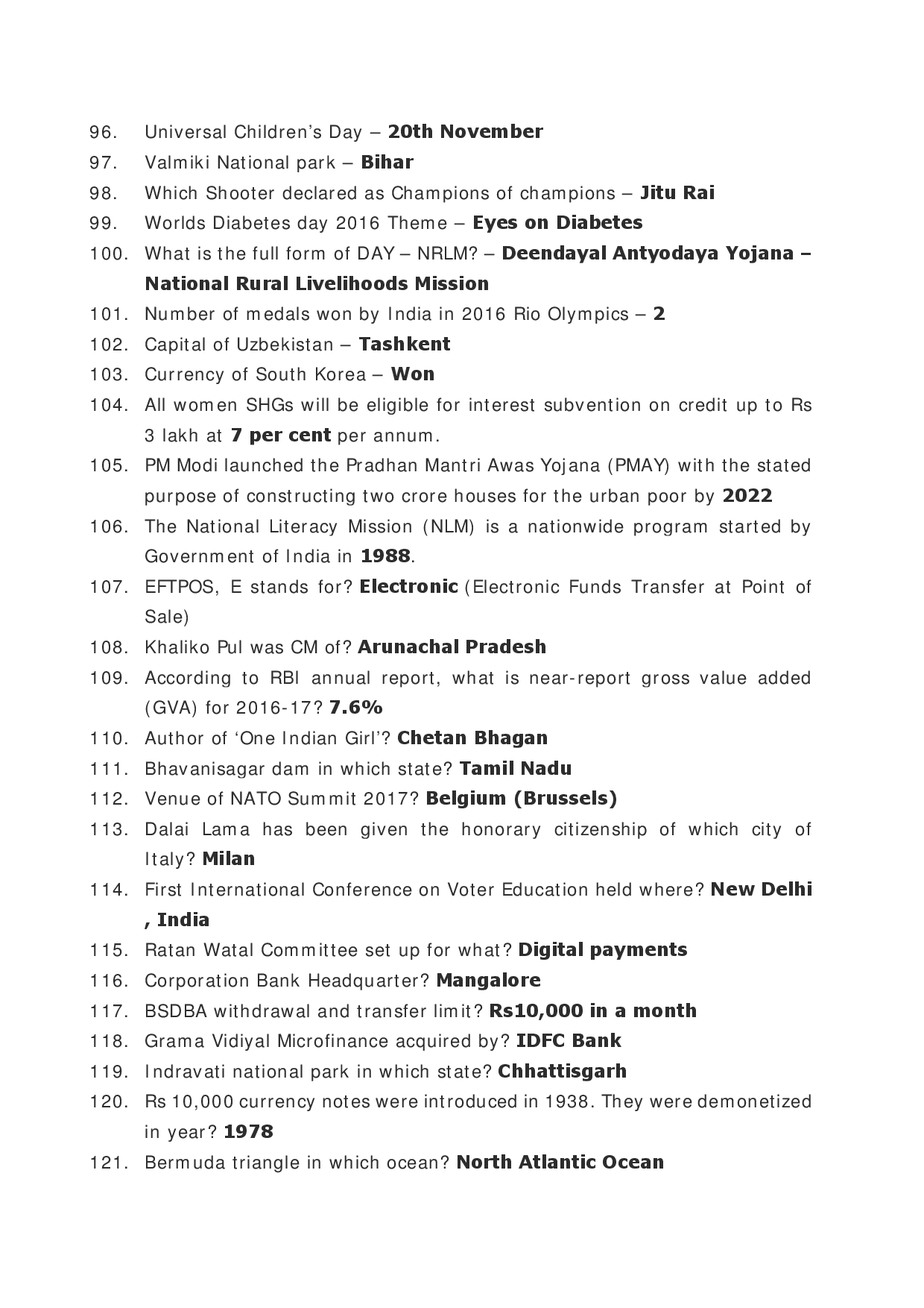 650 General Awareness Questions With Answer For Various Competitive Exams - Page 5