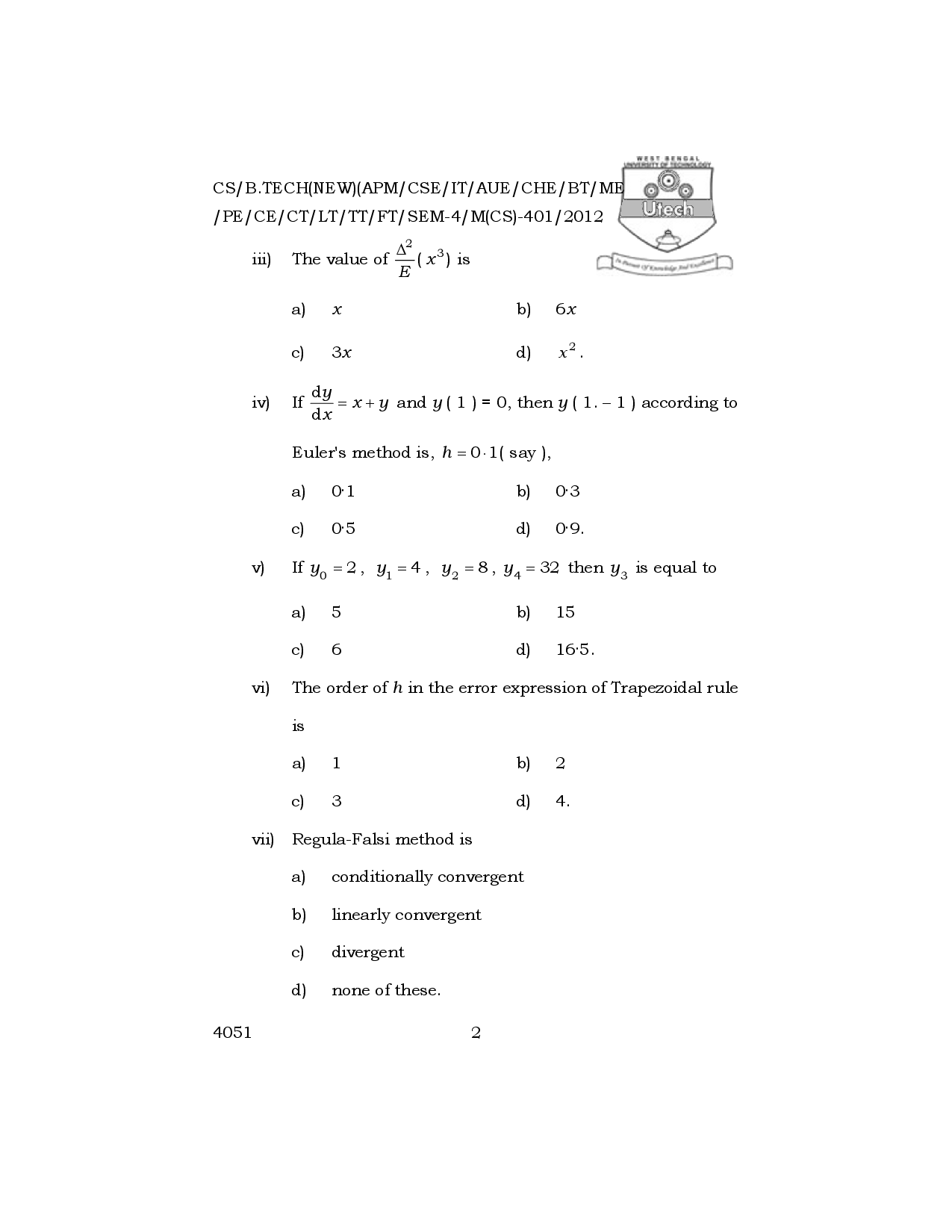 WBUT Computer Science Engineering 4th Semester Previous Year Question Paper - Page 3