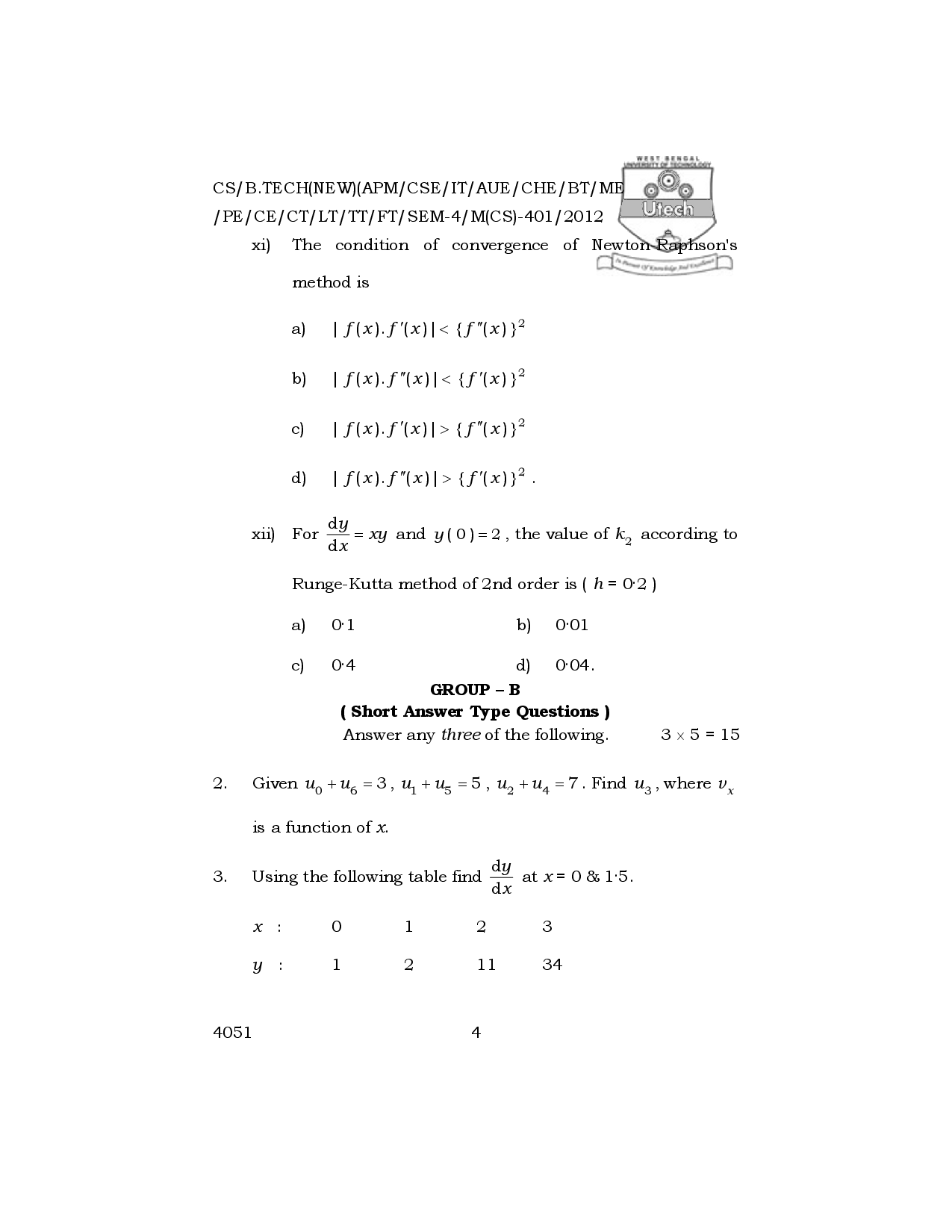 WBUT Computer Science Engineering 4th Semester Previous Year Question Paper - Page 5