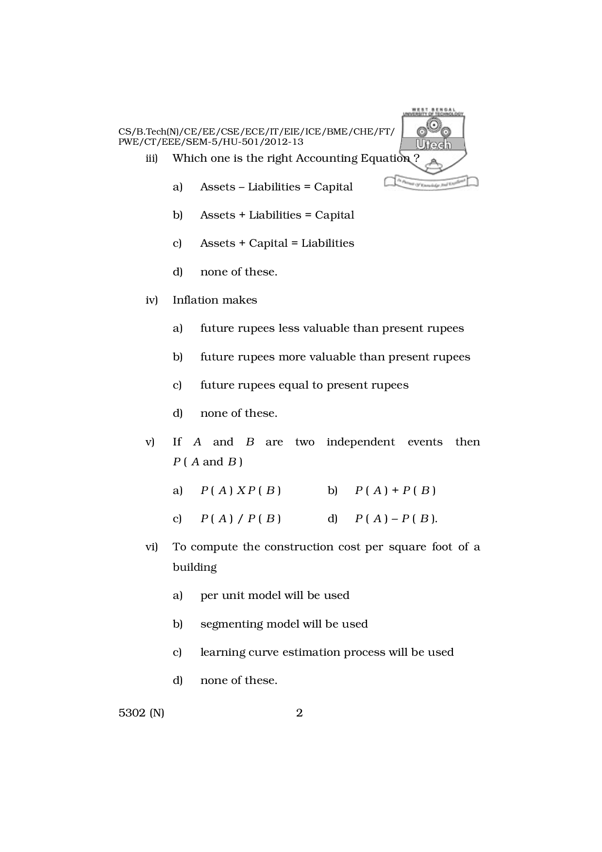 WBUT Computer Science Engineering 5th Semester Previous Year Question Paper - Page 3