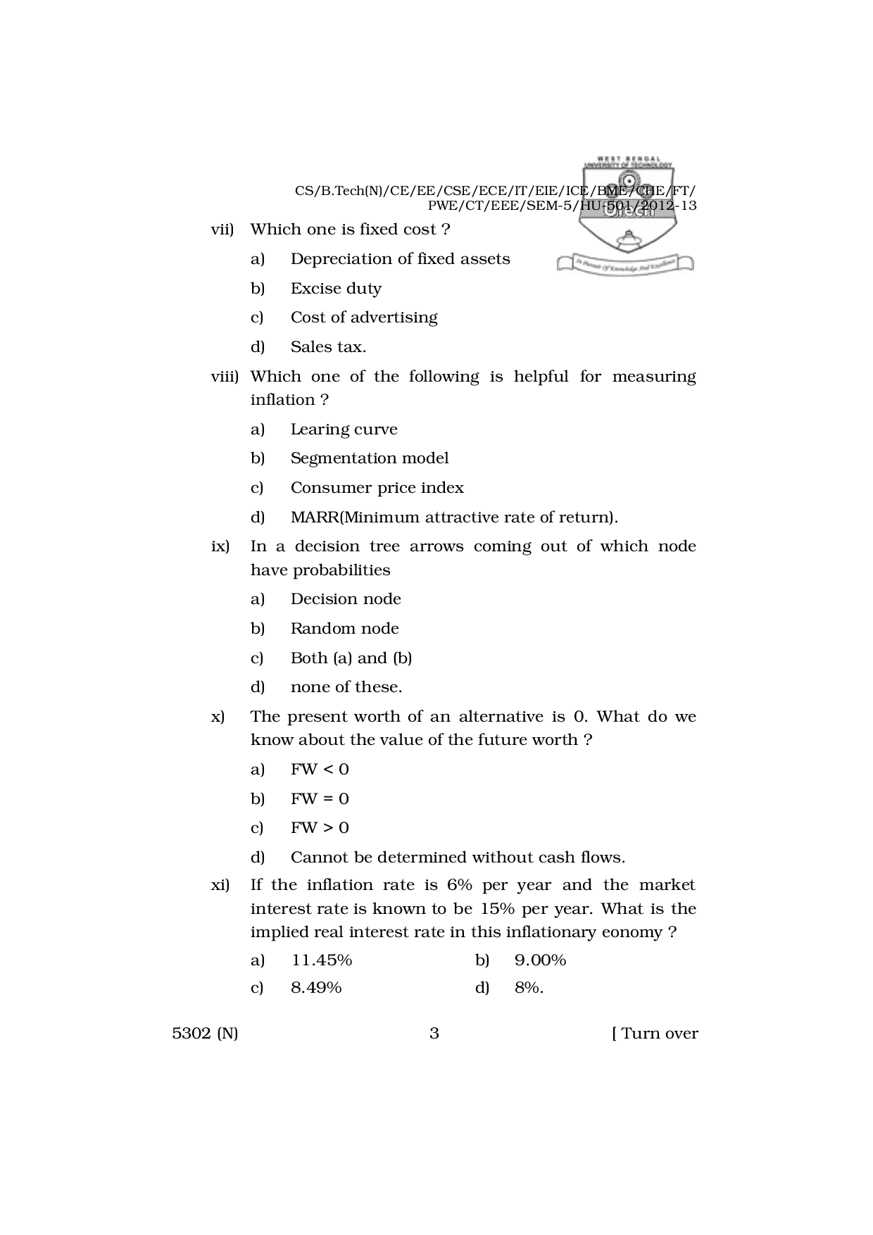 WBUT Computer Science Engineering 5th Semester Previous Year Question Paper - Page 4