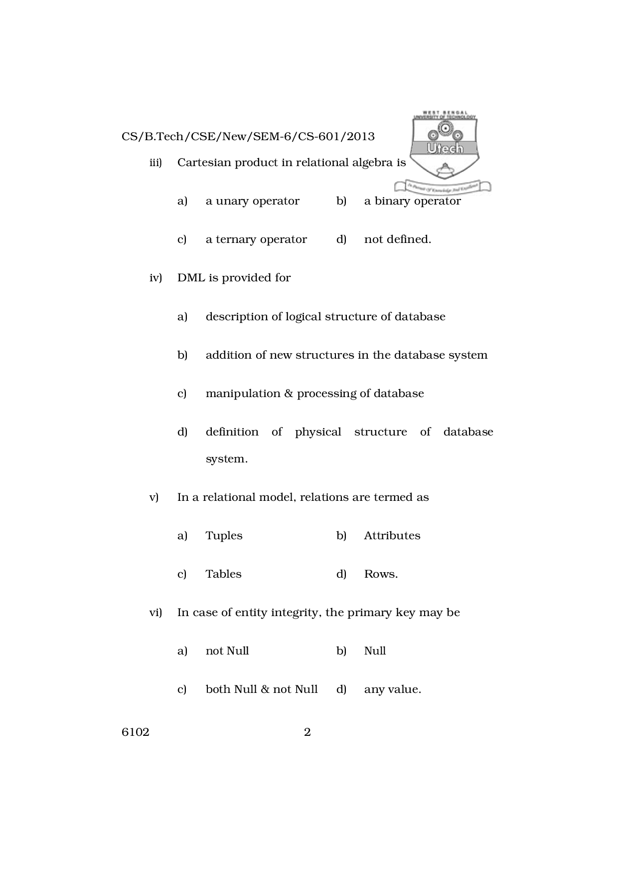 WBUT Computer Science Engineering 6th Semester Previous Year Question Paper - Page 3