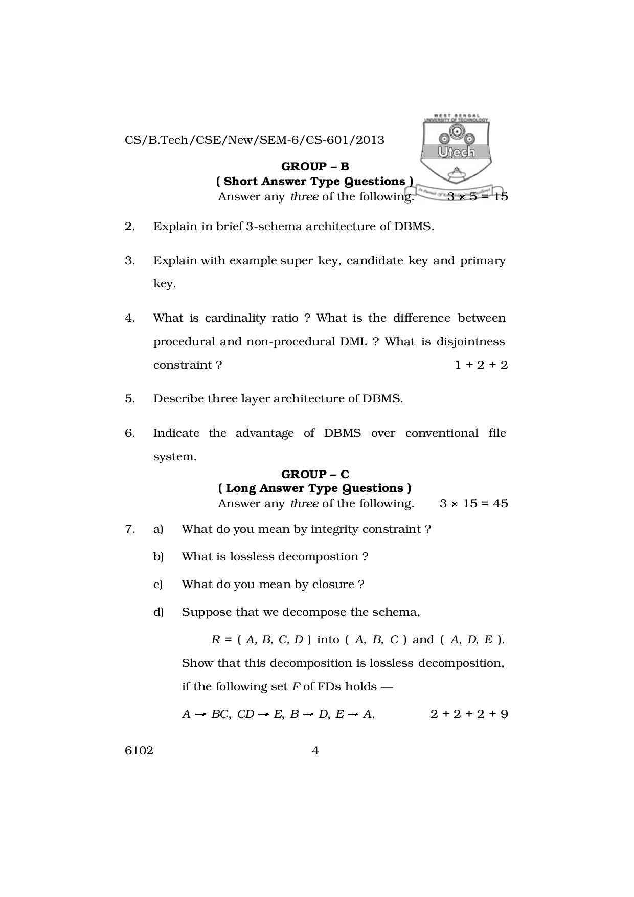 WBUT Computer Science Engineering 6th Semester Previous Year Question Paper - Page 5