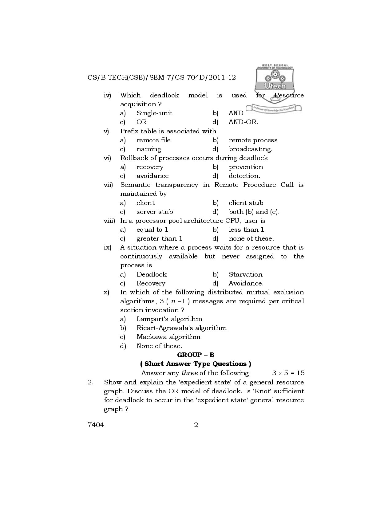 WBUT Computer Science Engineering 7th Semester Previous Year Question Paper - Page 3