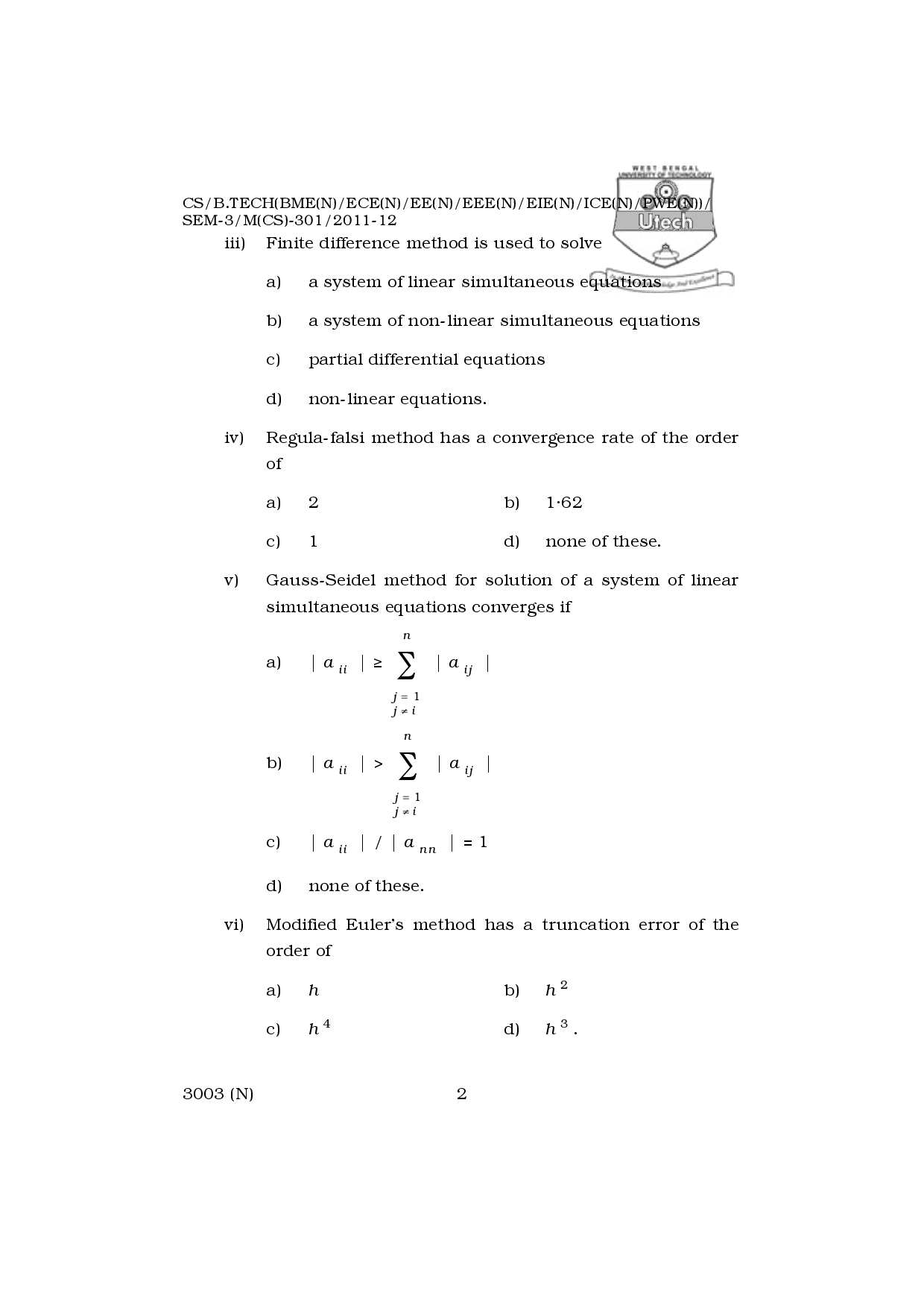 WBUT Electronics And Communication Engineering 3rd Semester Previous Year Question Paper - Page 3
