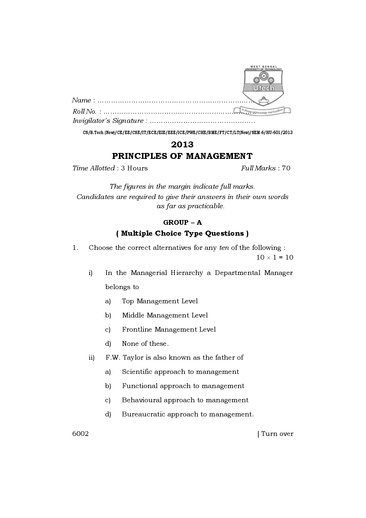 WBUT Electronics And Communication Engineering 6th Semester Previous Year Question Paper - Page 2