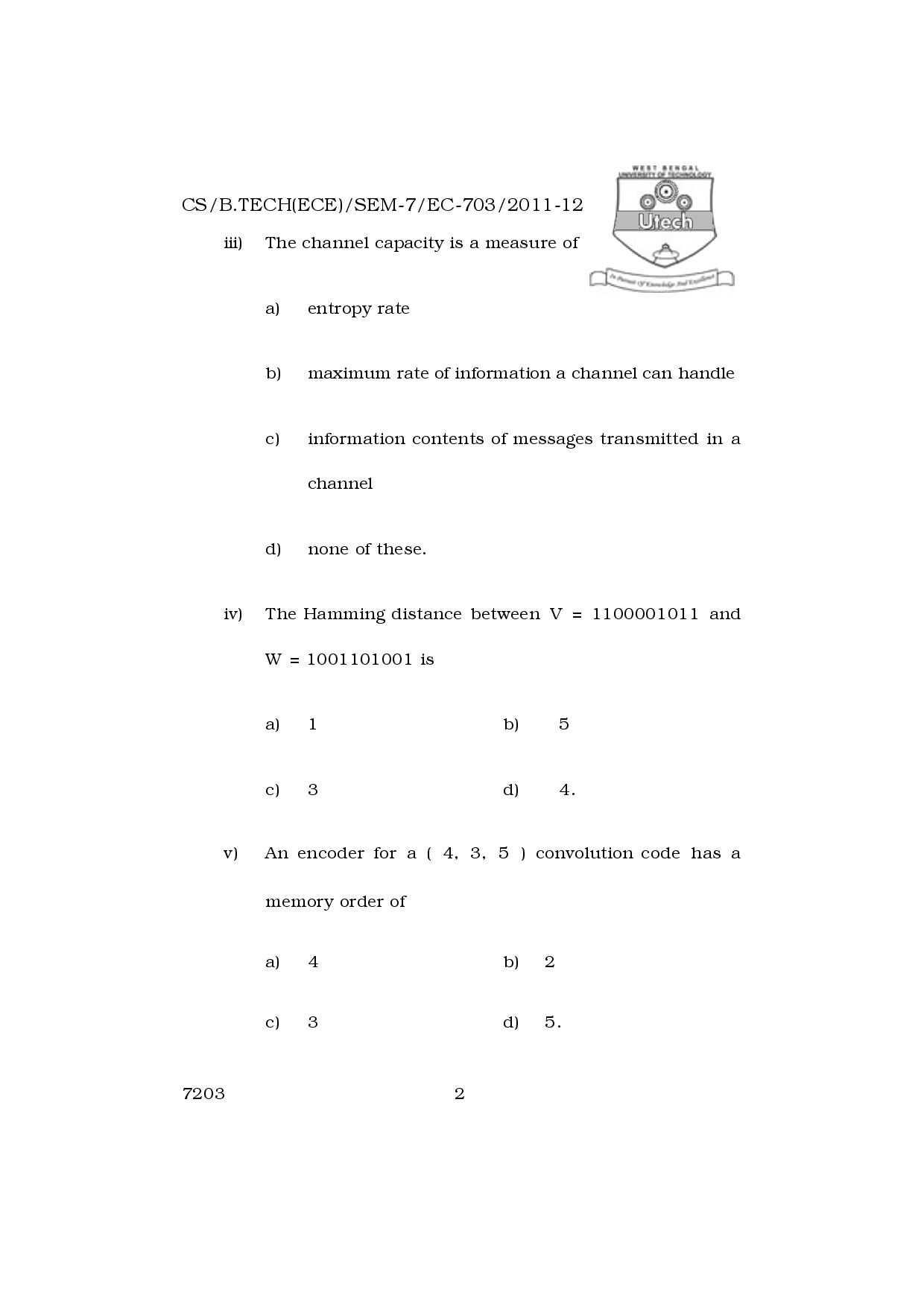 WBUT Electronics And Communication Engineering 7th Semester Previous Year Question Paper - Page 3