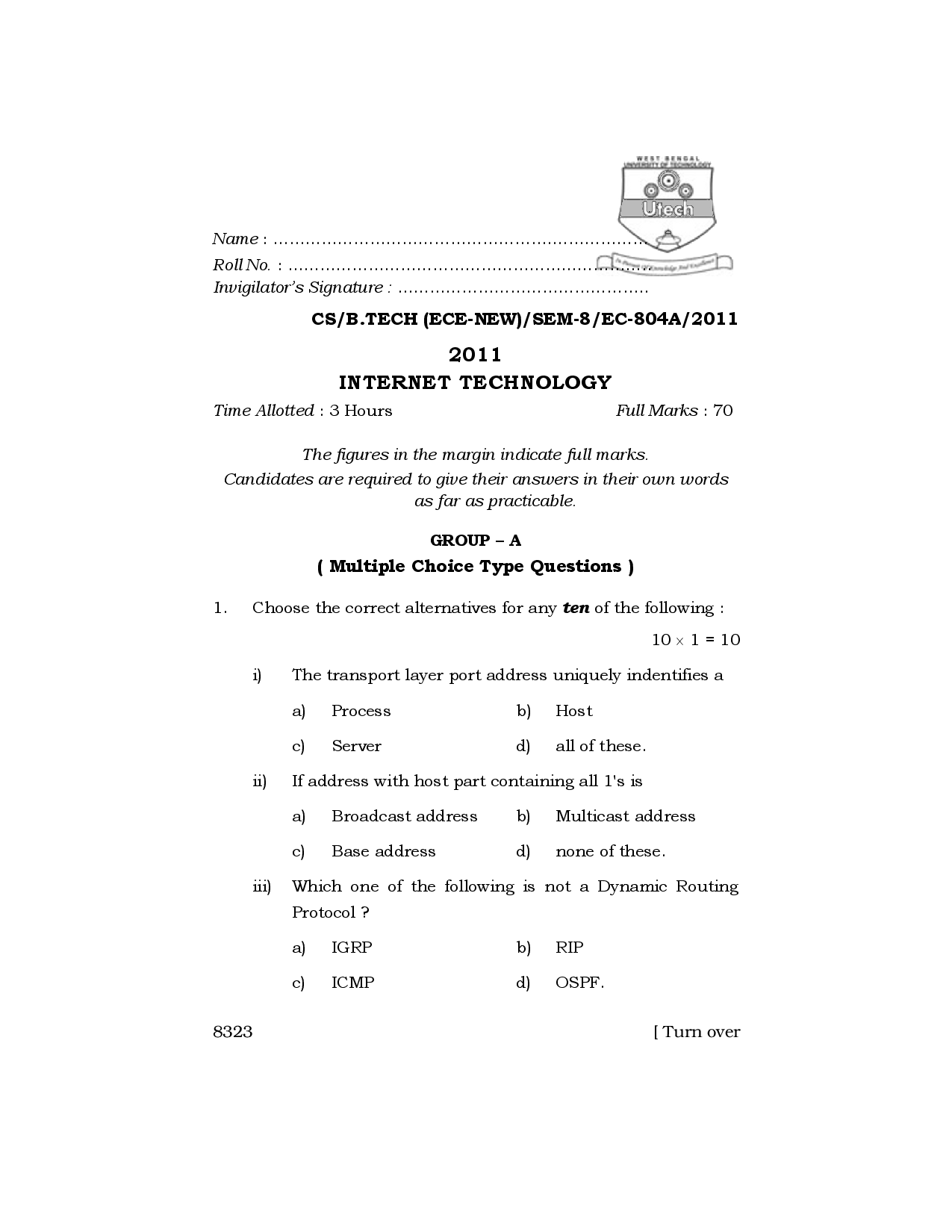 WBUT Electronics And Communication Engineering 8th Semester Previous Year Question Paper - Page 2