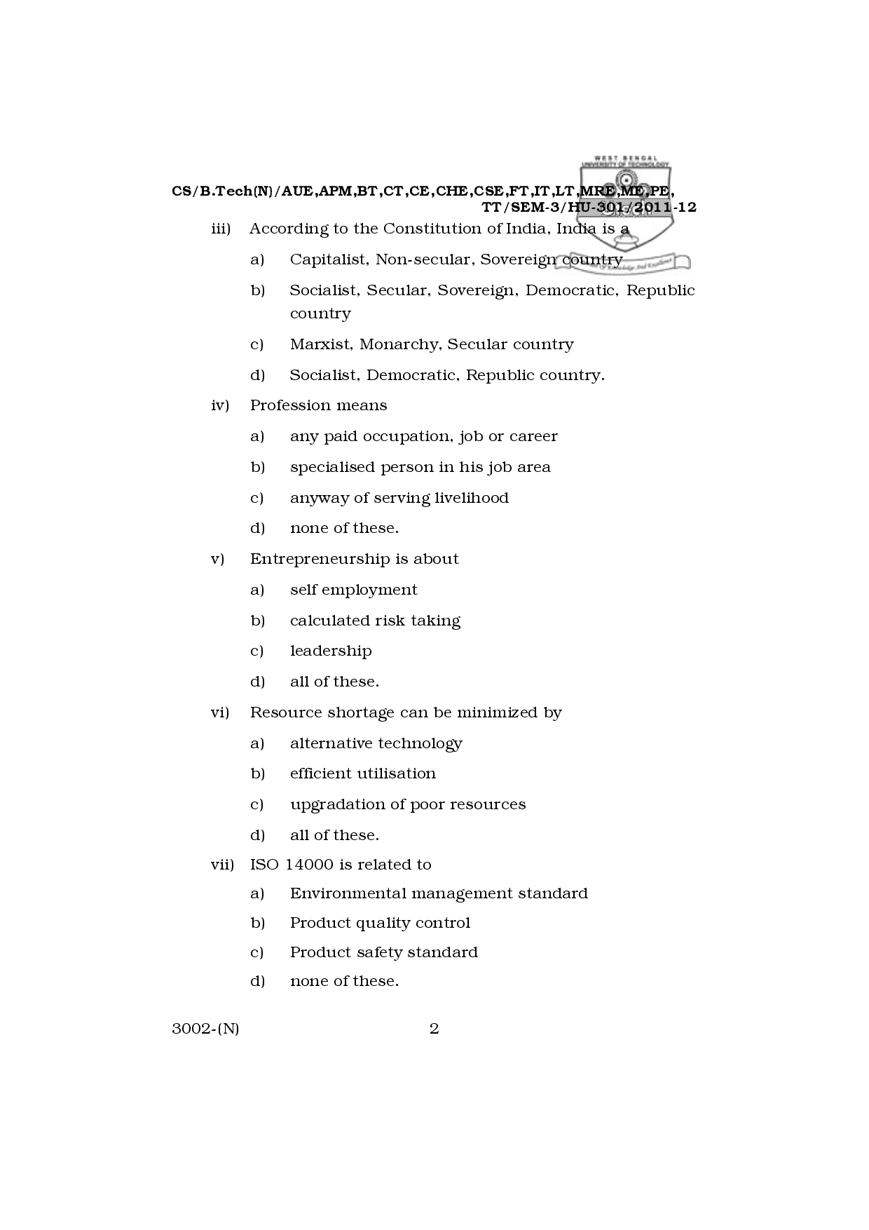 WBUT Information Technology Engineering 3rd Semester Previous Year Question Paper - Page 3