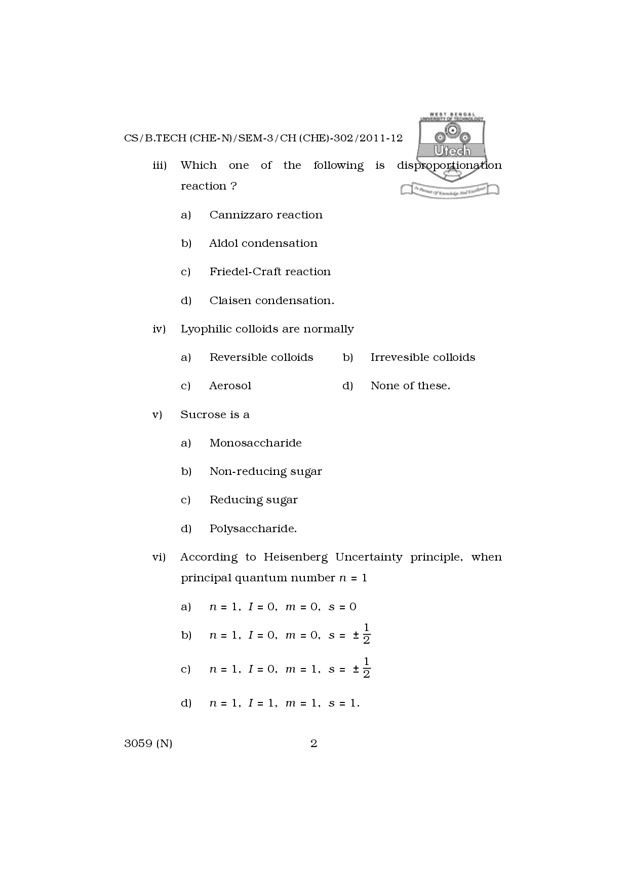 WBUT Chemical Engineering 3rd Semester Previous Year Question Paper - Page 3